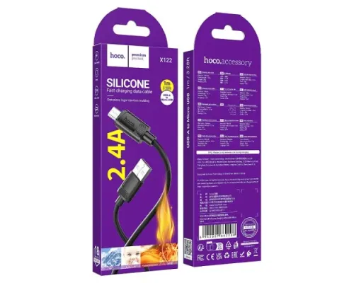 Кабель HOCO X122 Benefit silicone charging data cable Micro 2,4A/1m. Black mag-6942007662208153976