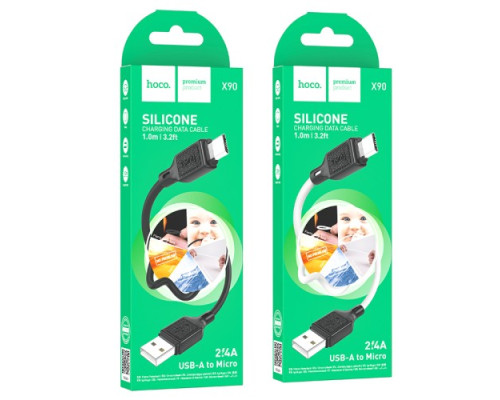 Кабель HOCO X90 Cool silicone charging data cable for Micro/2,4A/1m. White mag-6931474788436139102