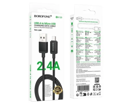 Кабель BOROFONE BX120 Placer charging data cable Micro 2.4A/1m чорний mag-6941991122101145020