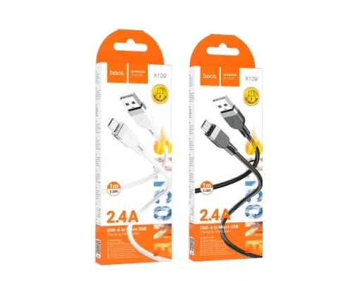 Кабель HOCO X109 Energy silicone charging data cable Micro 2,4A/1m. White mag-6942007636230144044