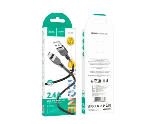 Кабель HOCO X109 Energy silicone charging data cable Micro 2,4A/2m. Black mag-6942007636308144046