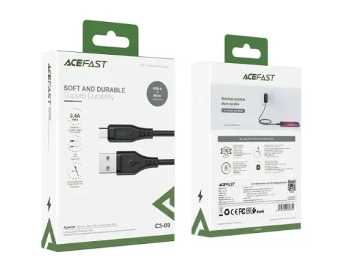 USB кабель ACEFAST C3-09 USB to Micro TPE charging data cable 1,2m Black mag-6974316280880153267