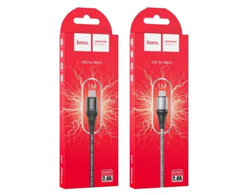 Кабель HOCO X50 Excellent charging data for Micro 2,4A/1m. Grey mag-6931474734228143967