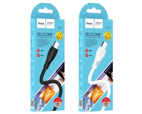 Кабель HOCO X61 Ultimate Silicone for Micro 2,4A/1m Black mag-6931474747822143978