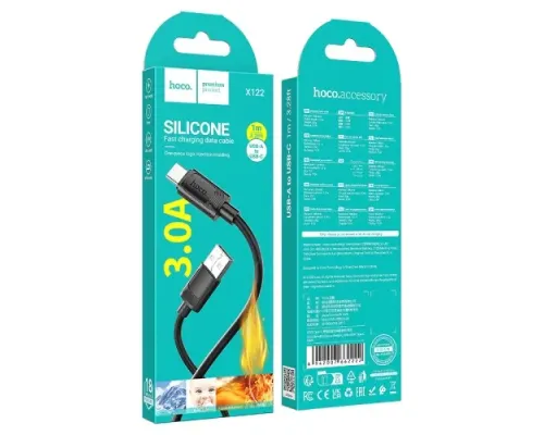 Кабель HOCO X122 Benefit silicone charging data cable Type-C 3A/1m. Black mag-6942007662222154147