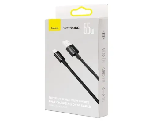 USB кабель Baseus Superior Series (SUPERVOOC) USB to Type-C 65W 1m Black CAYS000901 mag-6932172612917145680