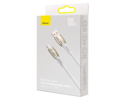 USB кабель Baseus Glimmer Series Fast Charging Data Cable USB to Type-C 100W 1m White CADH000402 mag-693217261798161288