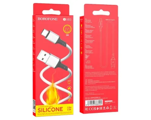 Кабель BOROFONE BX83 Famous silicone charging for Type-C 3A/1m білий дефект пакування mag-2000001658680146185
