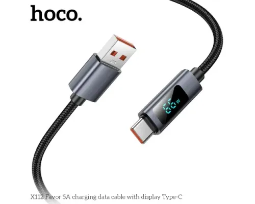 Кабель HOCO X112 Favor charging data cable with display Type-C 5A/1m black mag-6942007645560144062