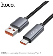 Кабель HOCO X112 Favor charging data cable with display Type-C 5A/1m black mag-6942007645560144062