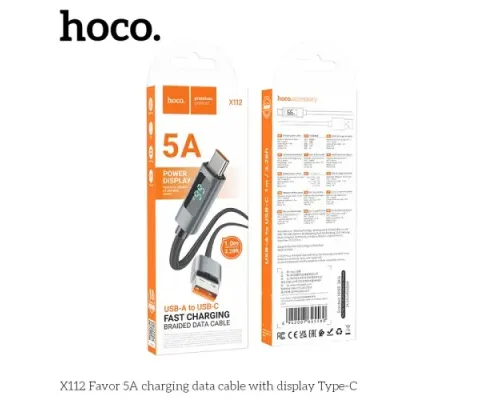 Кабель HOCO X112 Favor charging data cable with display Type-C 5A/1m black mag-6942007645560144062