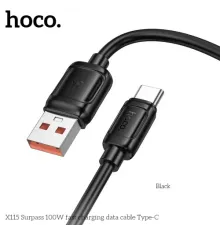 Кабель HOCO X115 Surpass 100W fast charging data cable Type-C 1m black mag-6942007651974152316