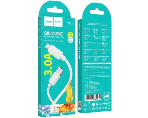 Кабель HOCO X122 Benefit silicone charging data cable Type-C 3A/1m. White mag-6942007662239153872