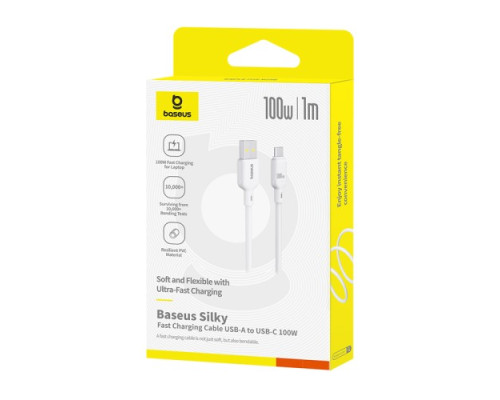 USB кабель Baseus Silky Series USB to Type-C 100W 1m White P10377703213-00 mag-6932172668884142583