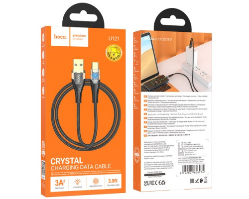 Кабель HOCO U121 Gold standard Transparent Discovery Edition charging data cable Type-C 1m. Black mag-6942007606974139412