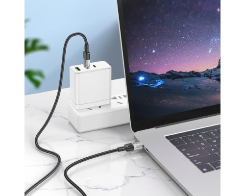 Кабель HOCO U129 Spirit transparent charging data cable Type-C 1,2m. Black mag-6942007612449139413