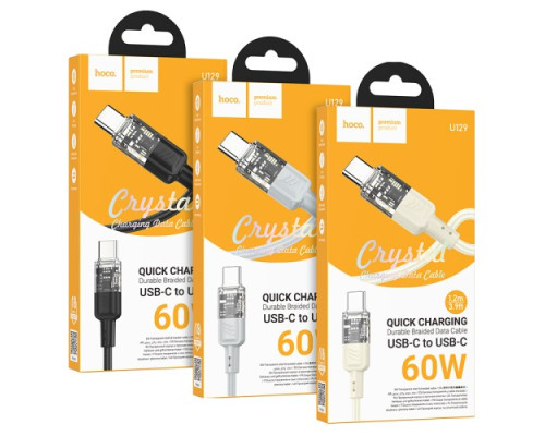 Кабель HOCO U129 Spirit transparent charging data cable Type-C 1,2m. Black mag-6942007612449139413