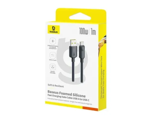 USB кабель Baseus Foamed Silicone USB to Type-C 100W 1m Black E0426800 mag-6932172693961145758