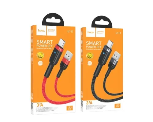 Кабель HOCO U117 Grand intelligent power-off charging data cable Type-C Black mag-6942007601504153089