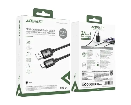 USB кабель ACEFAST C20-04 aluminum alloy USB to Type-C 3A 1.2m Black mag-6974316283782153288