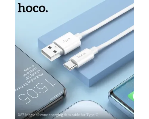 Кабель HOCO X87 Magic silicone charging data cable for Type-C 3A/1m. White mag-6931474783240146024