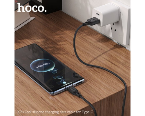 Кабель HOCO X90 Cool silicone charging data cable for Type-C/3A/1m. Black mag-6931474788443138113