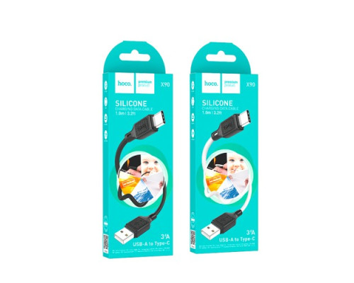 Кабель HOCO X90 Cool silicone charging data cable for Type-C/3A/1m. Black mag-6931474788443138113