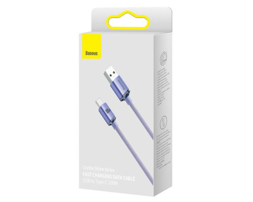 USB кабель Baseus Crystal Shine Series Fast Charging Data USB to Type-C 100W 1.2m Purple CAJY000405 mag-6932172602826135430