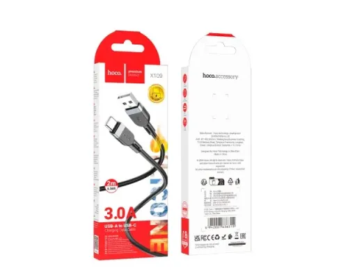 Кабель HOCO X109 Energy silicone charging data cable Type-C/3A/2m. Black mag-6942007636315152309