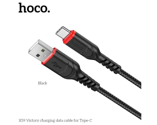 Кабель HOCO X59 Victory charging data for Type-C 3A/1m. Black mag-6931474744920143975