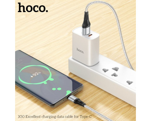 Кабель HOCO X50 Excellent charging data for Type-C 3A/1m. Grey mag-6931474734242139088