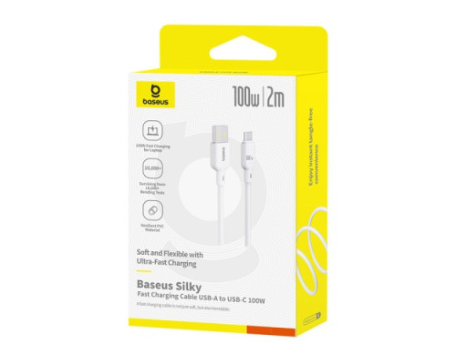 USB кабель Baseus Silky Series USB to Type-C 100W 2m White P10377703213-01 mag-6932172668846107248