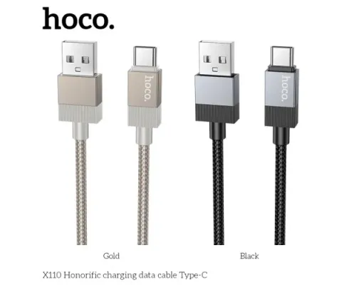 Кабель HOCO X110 Honorific charging data cable Type-C 3A/1m. Black mag-6942007646802144448