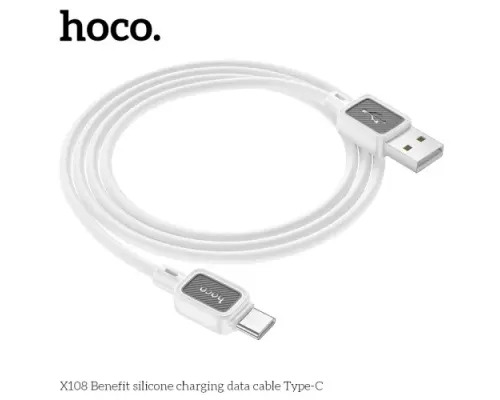Кабель HOCO X108 Benefit silicone charging data cable Type-C 2,4A/1m. White mag-6942007632249144036