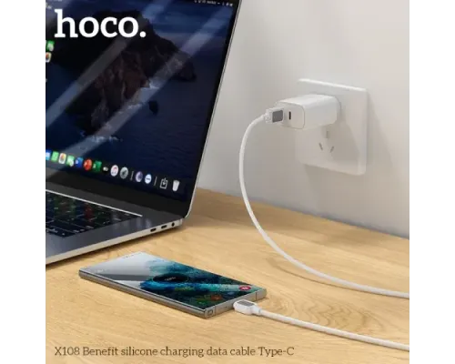 Кабель HOCO X108 Benefit silicone charging data cable Type-C 2,4A/1m. White mag-6942007632249144036
