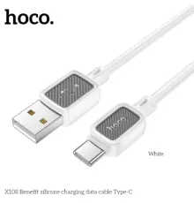 Кабель HOCO X108 Benefit silicone charging data cable Type-C 2,4A/1m. White mag-6942007632249144036
