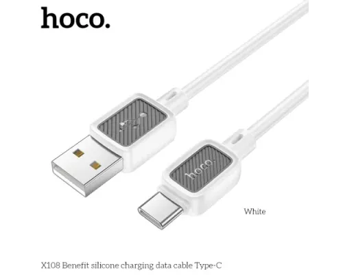 Кабель HOCO X108 Benefit silicone charging data cable Type-C 2,4A/1m. White mag-6942007632249144036