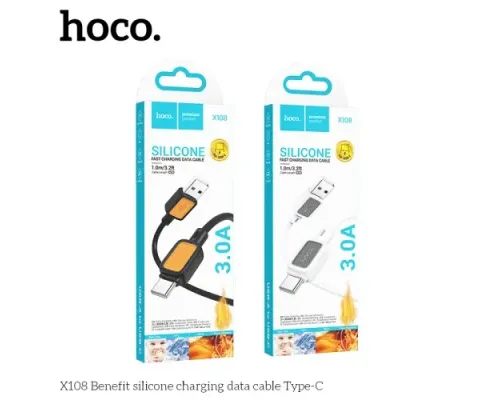 Кабель HOCO X108 Benefit silicone charging data cable Type-C 2,4A/1m. White mag-6942007632249144036