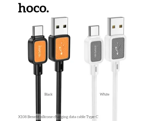Кабель HOCO X108 Benefit silicone charging data cable Type-C 2,4A/1m. White mag-6942007632249144036