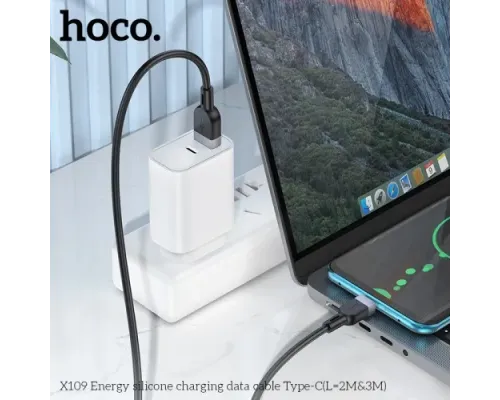 Кабель HOCO X109 Energy silicone charging data cable Type-C/3A/3m. Black mag-6942007636360145055