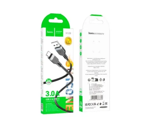 Кабель HOCO X109 Energy silicone charging data cable Type-C/3A/3m. Black mag-6942007636360145055