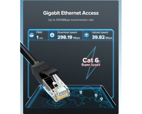 Кабель UGREEN NW102 Cat 6 U/UTP Lan Flat Cable 15m (Black)(UGR-50180) (UGR-50180)