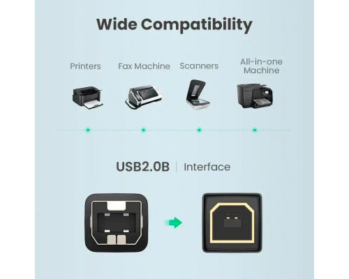 Кабель UGREEN US135 USB 2.0 AM to BM Print Cable 1.5m (Black)(UGR-10350) (UGR-10350)