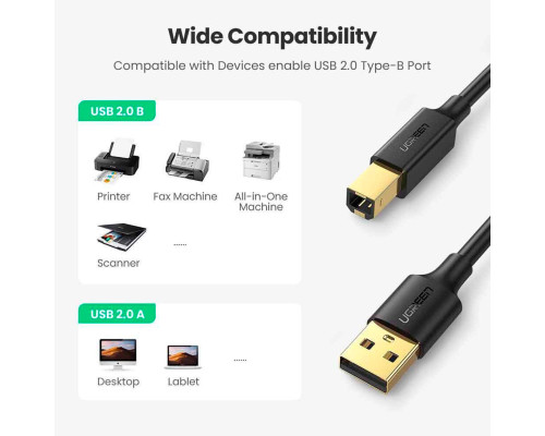 Кабель UGREEN US135 USB 2.0 AM to BM Print Cable 1.5m (Black)(UGR-10350) (UGR-10350)
