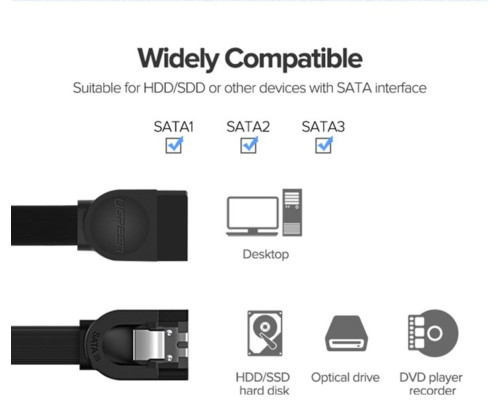 Кабель UGREEN US217 SATA 3 Data Cable 0.5m (Black)(UGR-30796) (UGR-30796)