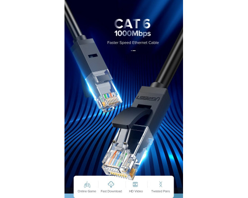 Кабель UGREEN NW102 Cat 6 U/UTP Lan Cable 1m (Black)(UGR-20159) (UGR-20159)