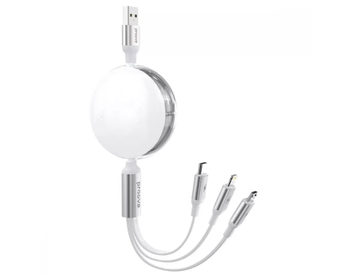 Кабель Proove Triple Connection 3в1 USB-A to Type-C+USB-A to Micro USB+USB-A to Lightning 15W 3A 1.2м white PLS-00-00121434