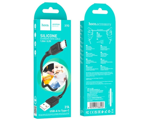 Кабель Hoco X90 Cool silicone USB-A to Type-C 15W 3A 1м black PLS-00-00114862