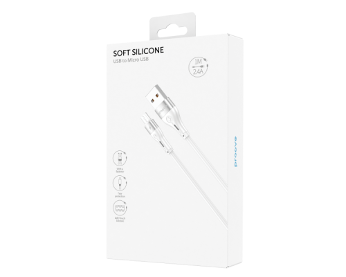 Кабель Proove Soft Silicone USB-A to Micro USB 12W 2.4A 1м white PLS-00-00112635