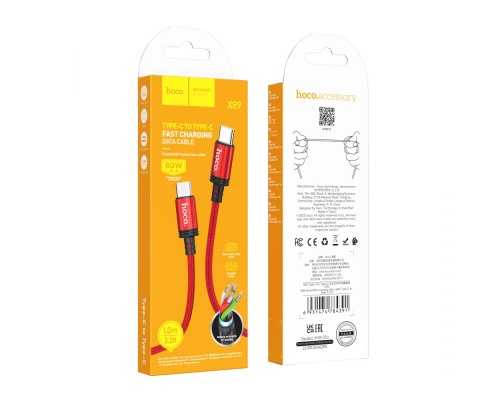 Кабель Hoco X89 Type-C to Type-C 60W 3A 1м red PLS-00-00120408